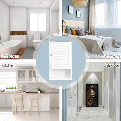 Large Capacity Storage Cupboard with Single Louver Door for Bathroom-White