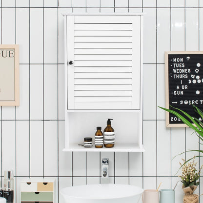 Large Capacity Storage Cupboard with Single Louver Door for Bathroom-White