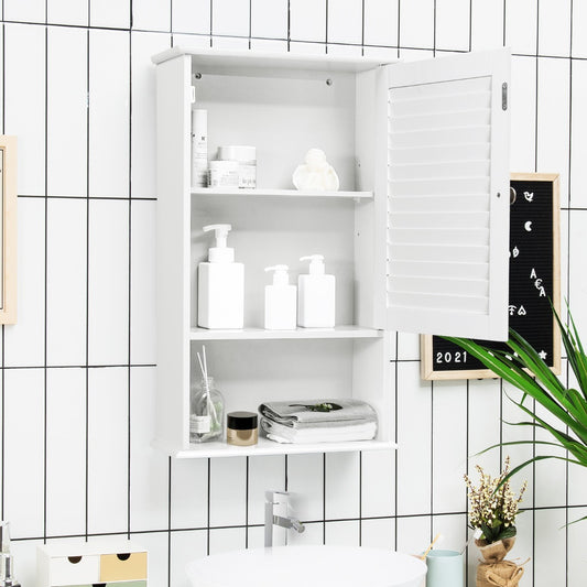 Large Capacity Storage Cupboard with Single Louver Door for Bathroom-White