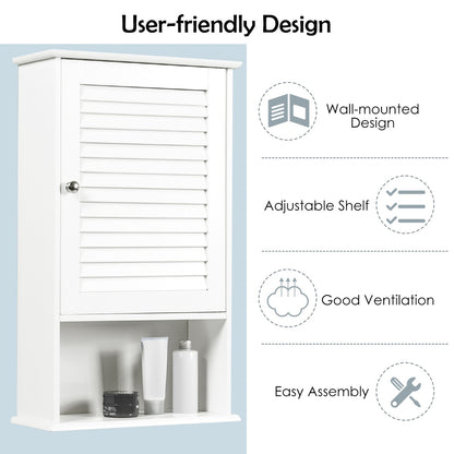 Large Capacity Storage Cupboard with Single Louver Door for Bathroom-White