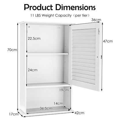 Large Capacity Storage Cupboard with Single Louver Door for Bathroom-White