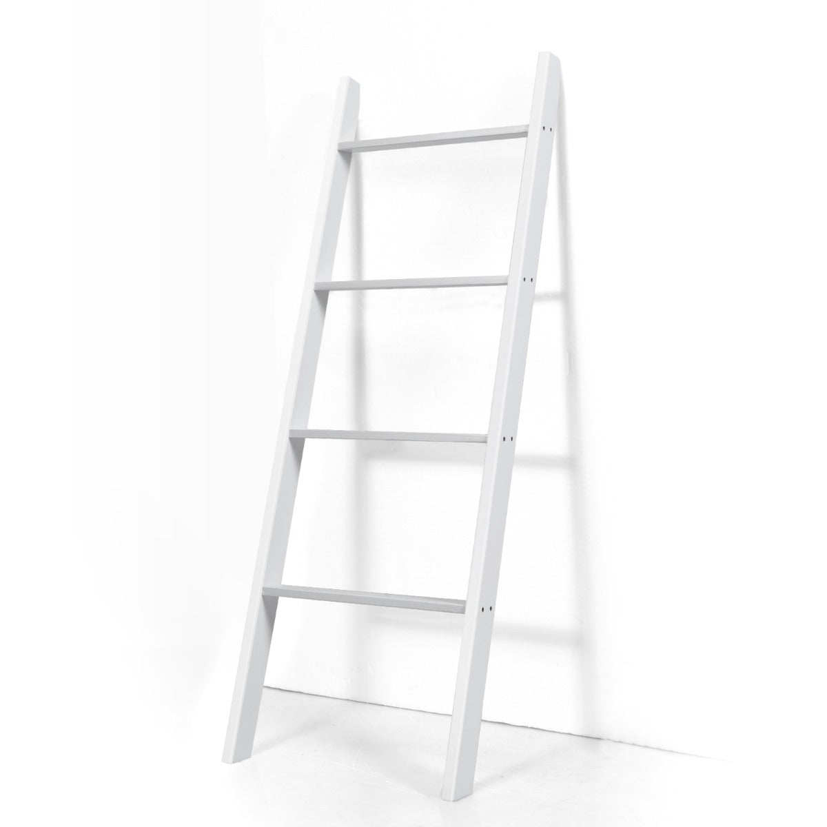 4-Tier Wooden Wall Leaning Ladder Shelf for Bathroom Living Room-White