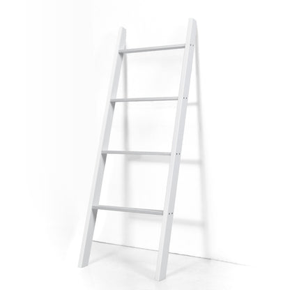 4-Tier Wooden Wall Leaning Ladder Shelf for Bathroom Living Room-White