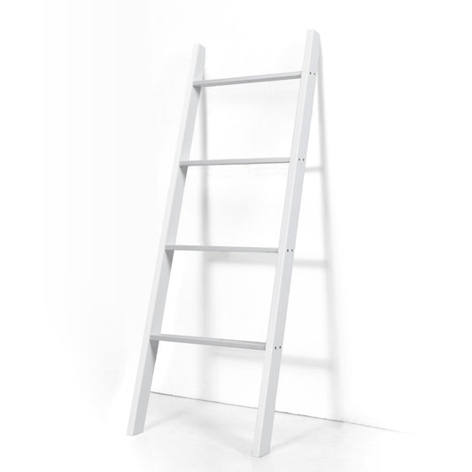 4-Tier Wooden Wall Leaning Ladder Shelf for Bathroom Living Room-White