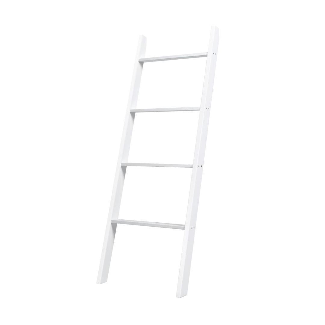 4-Tier Wooden Wall Leaning Ladder Shelf for Bathroom Living Room-White