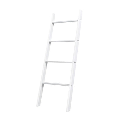 4-Tier Wooden Wall Leaning Ladder Shelf for Bathroom Living Room-White