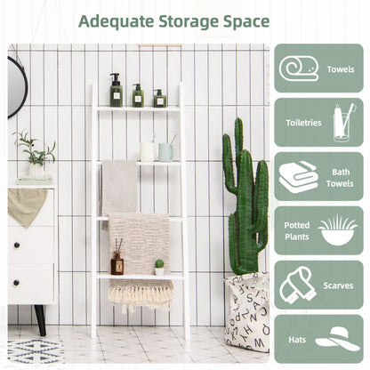 4-Tier Wooden Wall Leaning Ladder Shelf for Bathroom Living Room-White