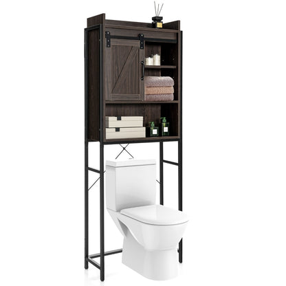 Space-saving Bathroom Organizer with Sliding Barn Door-Brown