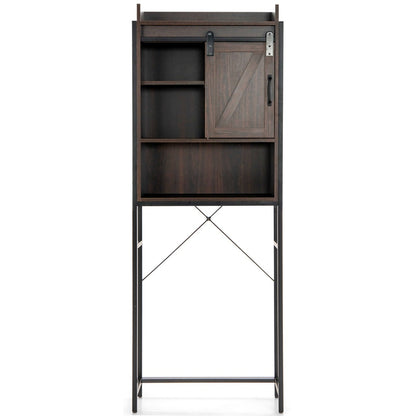 Space-saving Bathroom Organizer with Sliding Barn Door-Brown