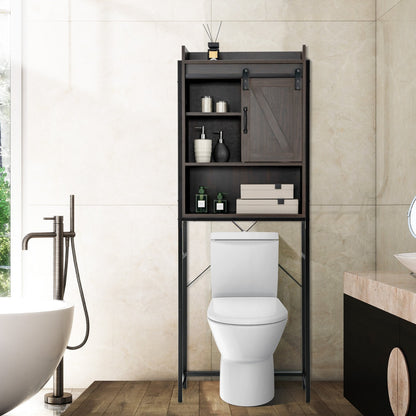 Space-saving Bathroom Organizer with Sliding Barn Door-Brown