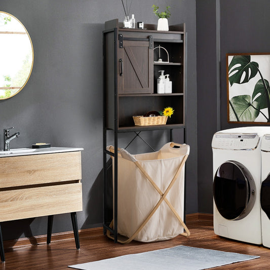 Space-saving Bathroom Organizer with Sliding Barn Door-Brown