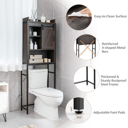 Space-saving Bathroom Organizer with Sliding Barn Door-Brown