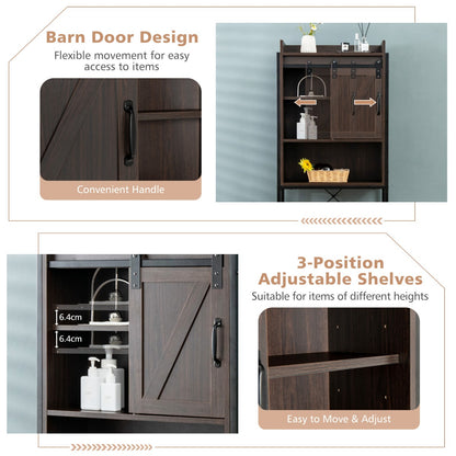 Space-saving Bathroom Organizer with Sliding Barn Door-Brown
