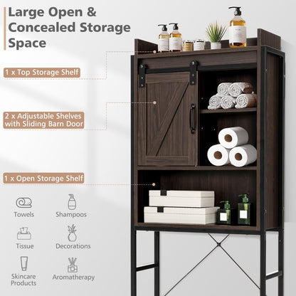 Space-saving Bathroom Organizer with Sliding Barn Door-Brown