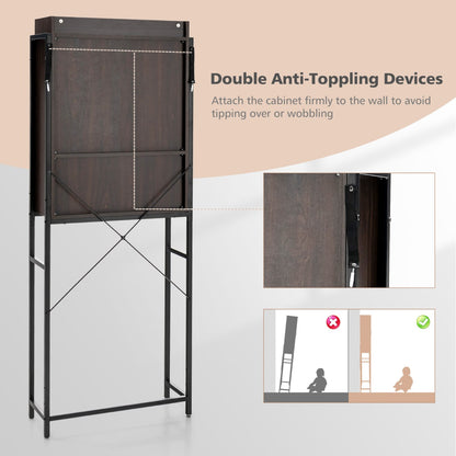 Space-saving Bathroom Organizer with Sliding Barn Door-Brown
