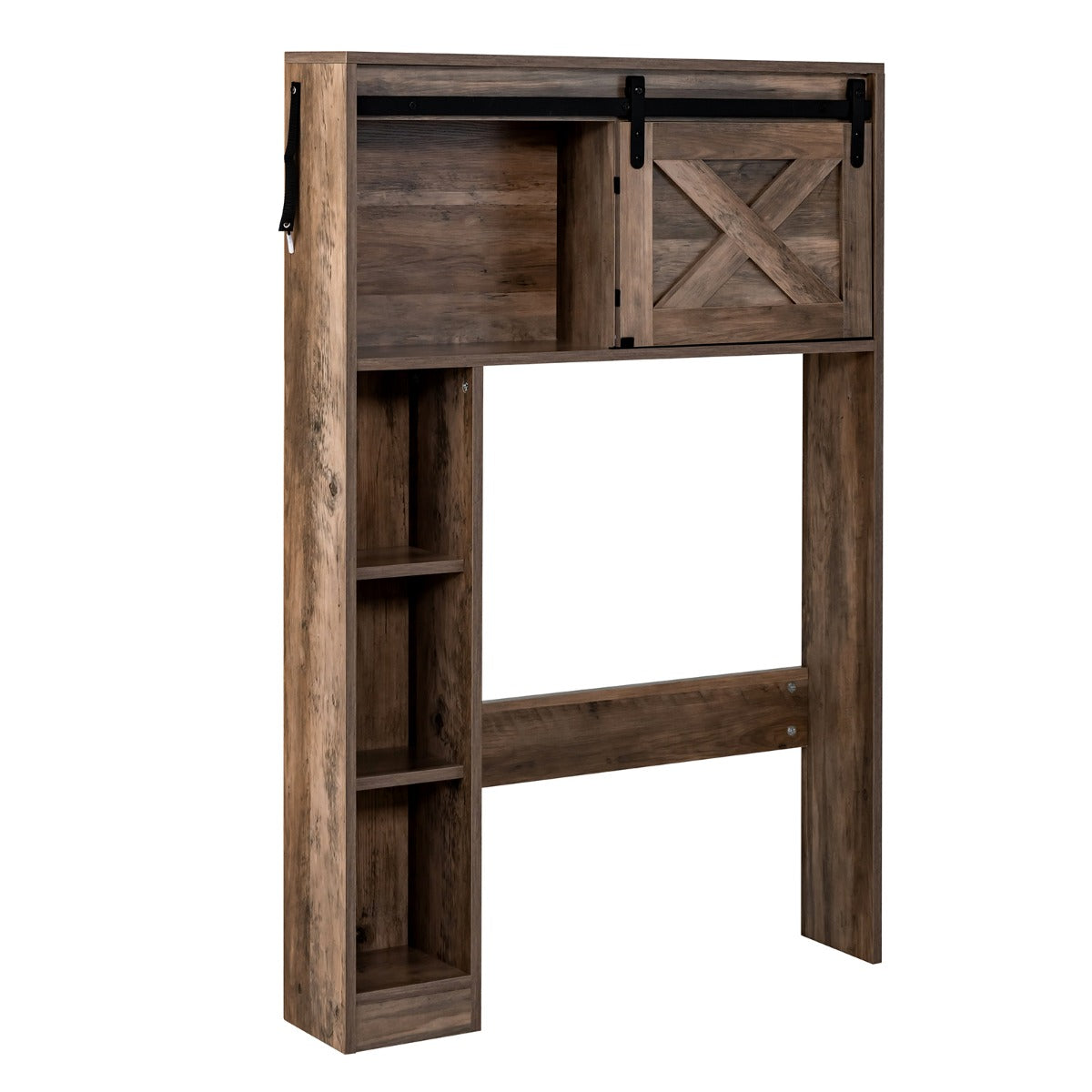 Over The Toilet Storage Cabinet with Sliding Barn Door and Shelves-Brown