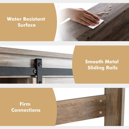 Over The Toilet Storage Cabinet with Sliding Barn Door and Shelves-Brown