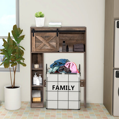 Over The Toilet Storage Cabinet with Sliding Barn Door and Shelves-Brown