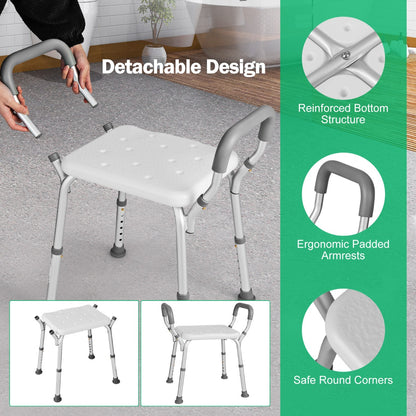 Bath Chair Shower Bench with Detachable Padded Arms for Seniors