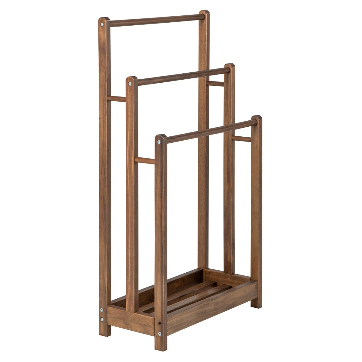 Freestanding Wood Towel Rack with Bottom Storage Shelf for Bathroom-Coffee