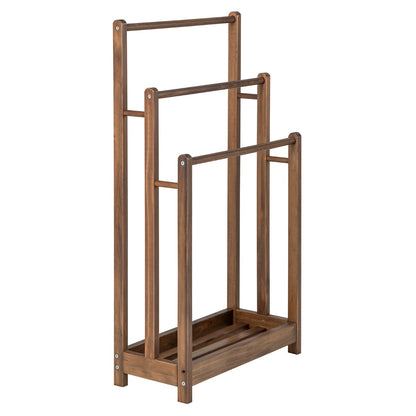 Freestanding Wood Towel Rack with Bottom Storage Shelf for Bathroom-Coffee