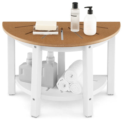2-Tier Shower Bench with Semicircular Seat & Storage Shelf
