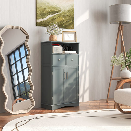 Costway Bathroom Floor Cabinet with 2 Adjustable Shelves for Bathroom-Grey