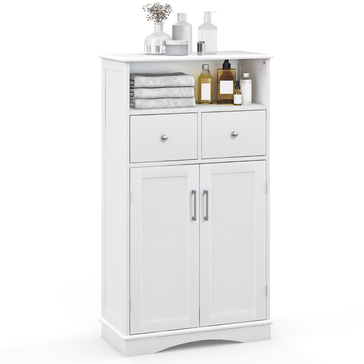 Bathroom Floor Cabinet with 2 Adjustable Shelves for Bathroom-White