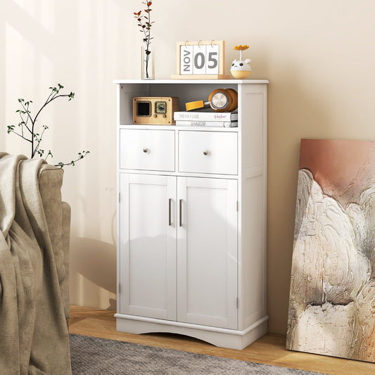 Bathroom Floor Cabinet with 2 Adjustable Shelves for Bathroom-White