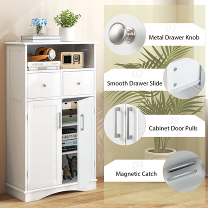 Bathroom Floor Cabinet with 2 Adjustable Shelves for Bathroom-White