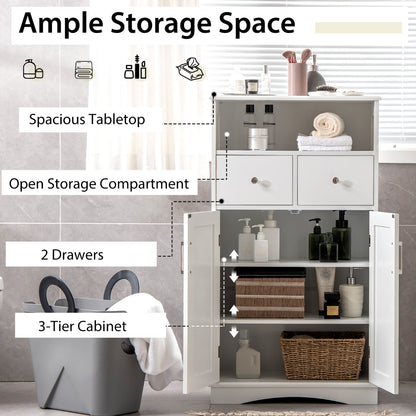 Bathroom Floor Cabinet with 2 Adjustable Shelves for Bathroom-White