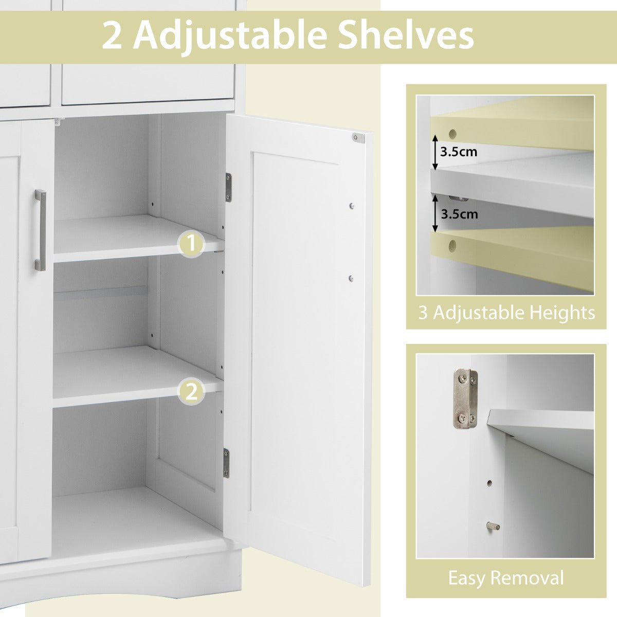Bathroom Floor Cabinet with 2 Adjustable Shelves for Bathroom-White