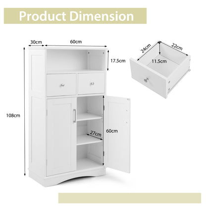 Bathroom Floor Cabinet with 2 Adjustable Shelves for Bathroom-White