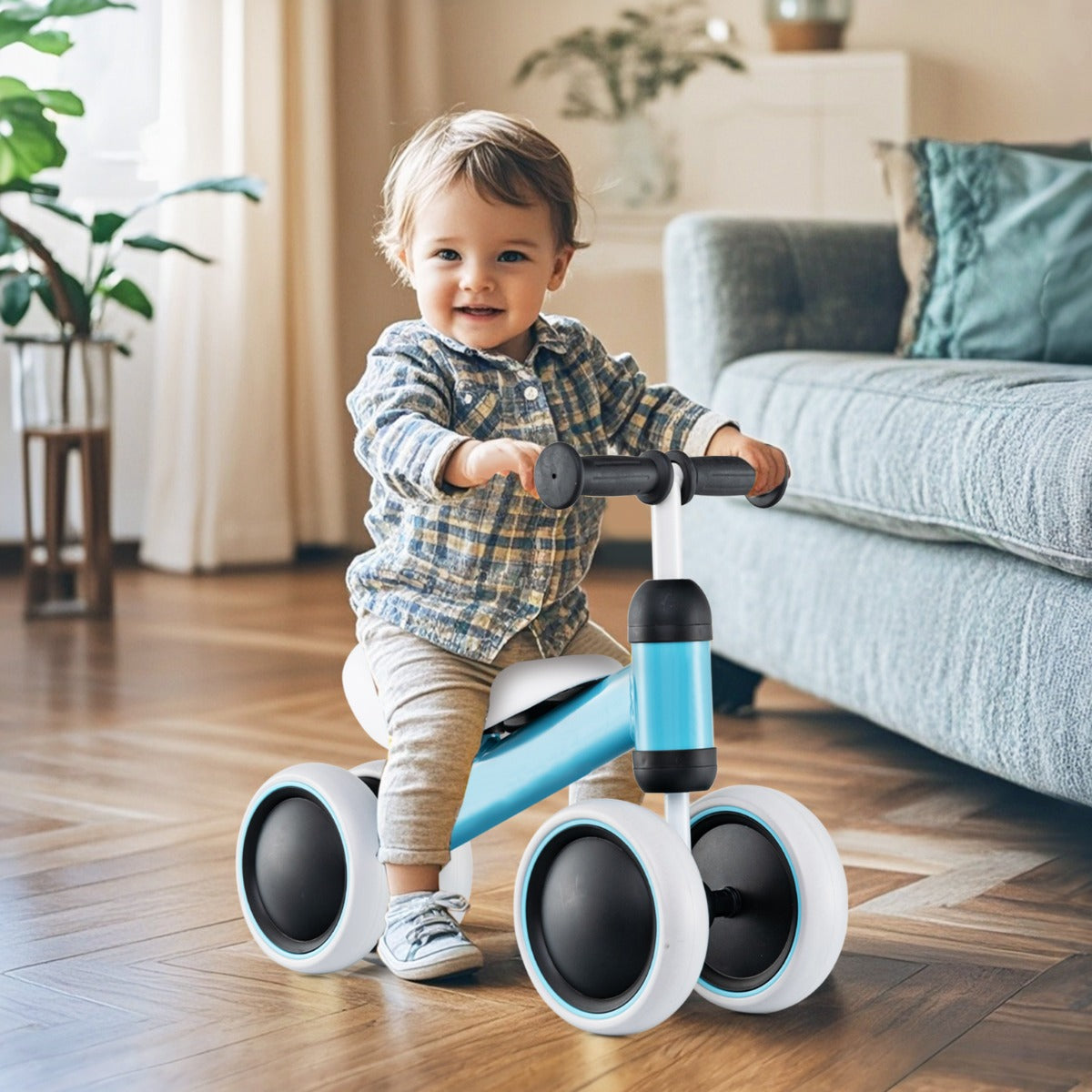 Baby Balance Training Bike with 4 Wheels for Infant-Blue