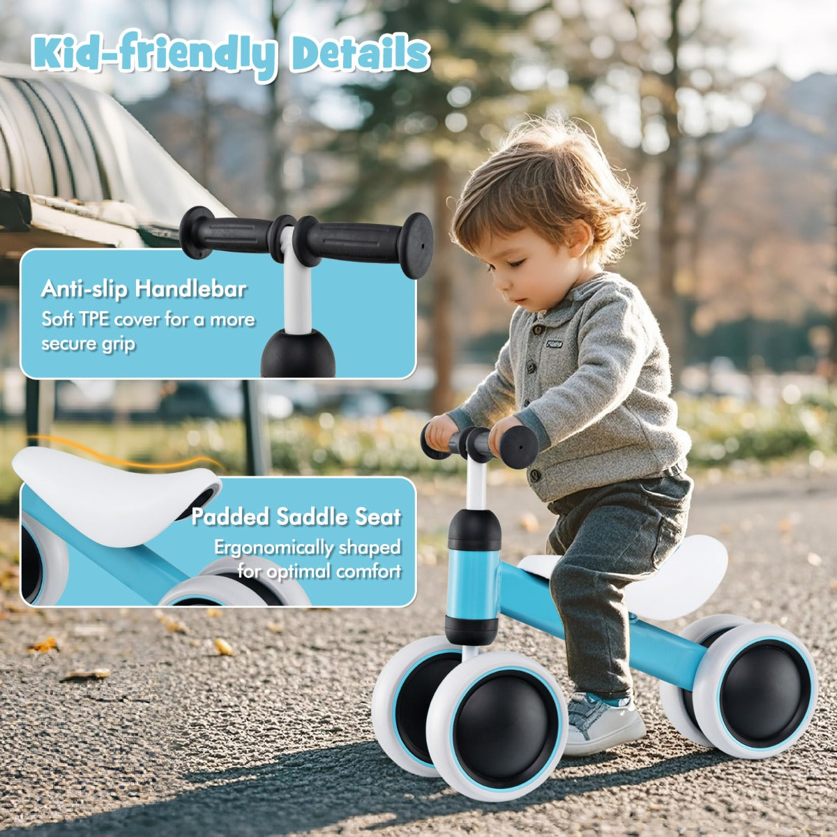 Baby Balance Training Bike with 4 Wheels for Infant-Blue