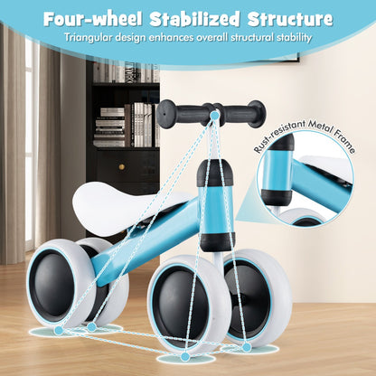 Baby Balance Training Bike with 4 Wheels for Infant-Blue