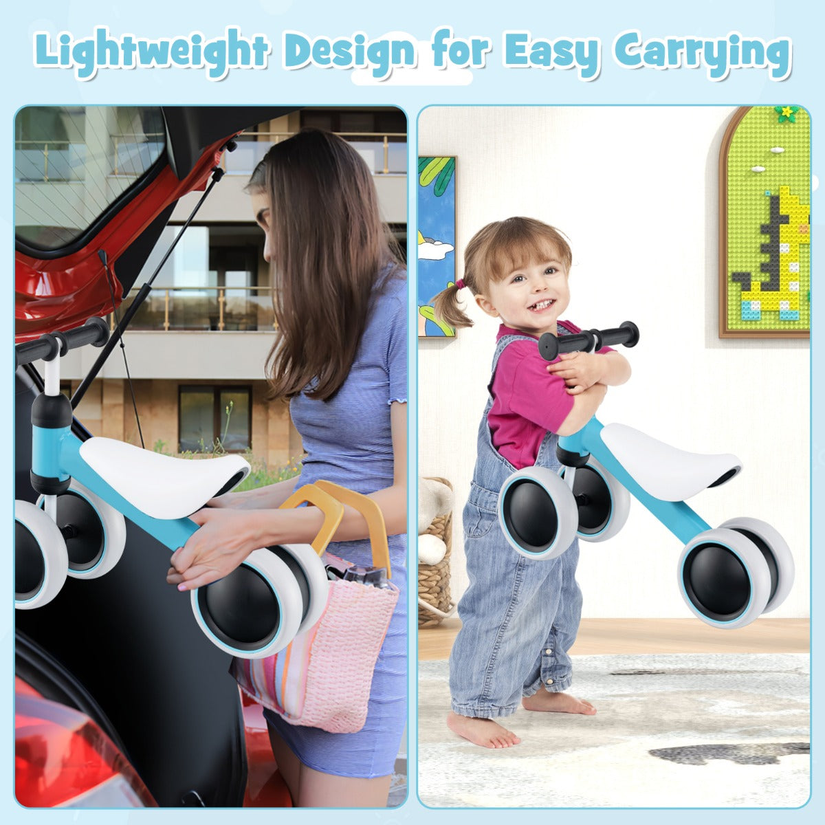 Baby Balance Training Bike with 4 Wheels for Infant-Blue
