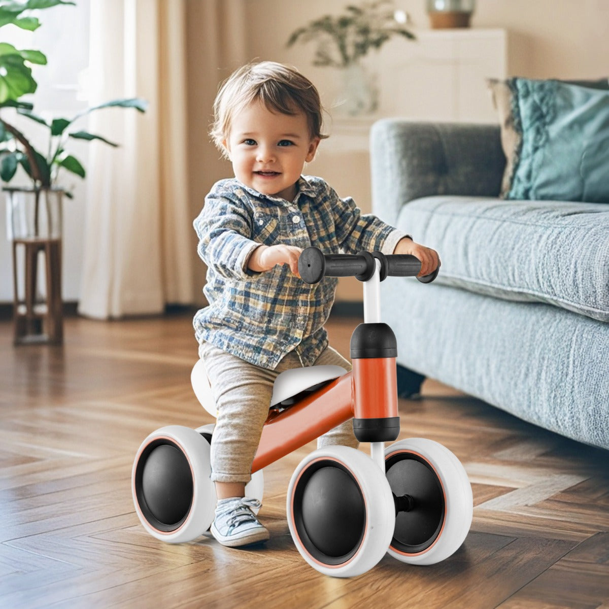Baby Balance Training Bike with 4 Wheels for Infant-Orange