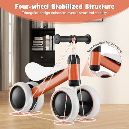 Baby Balance Training Bike with 4 Wheels for Infant-Orange