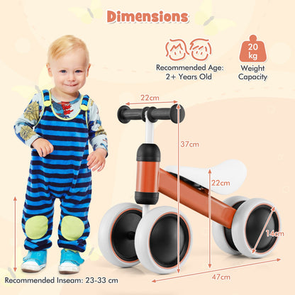 Baby Balance Training Bike with 4 Wheels for Infant-Orange