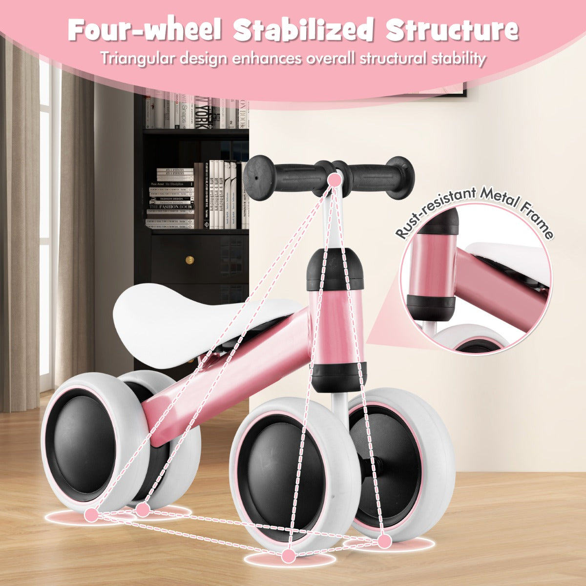 Baby Balance Training Bike with 4 Wheels for Infant-Pink