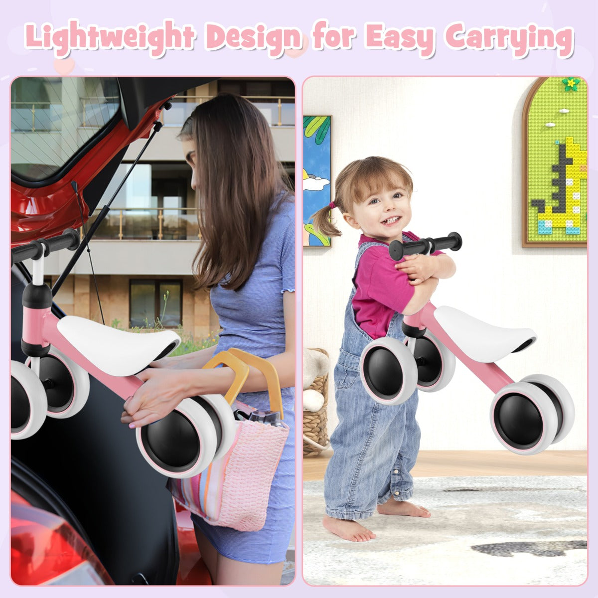Baby Balance Training Bike with 4 Wheels for Infant-Pink