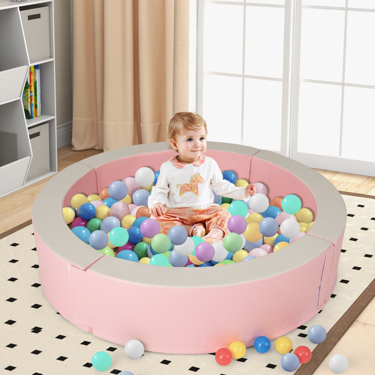 113 x 26 cm Baby Ball Pit with 50 Colorful Ocean Balls for 1+ Years-Pink