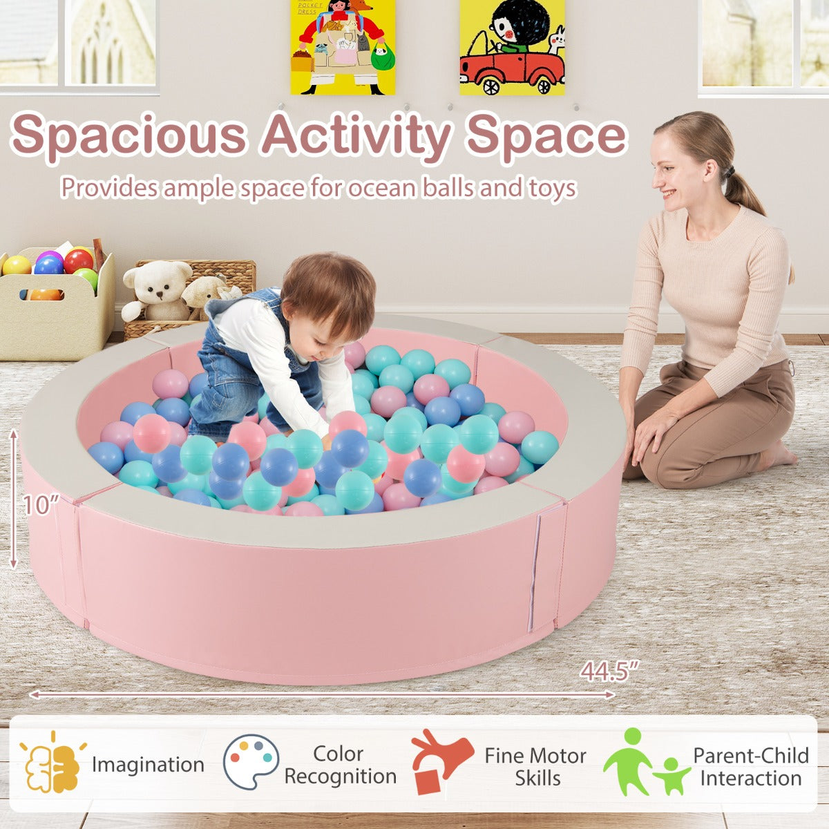 113 x 26 cm Baby Ball Pit with 50 Colorful Ocean Balls for 1+ Years-Pink