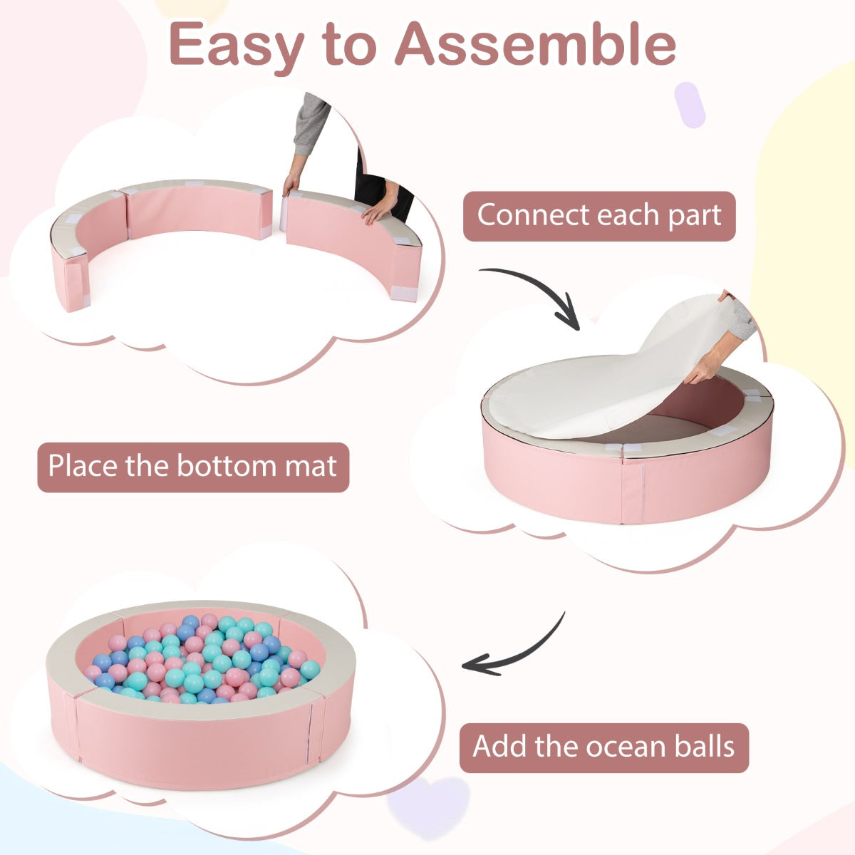 113 x 26 cm Baby Ball Pit with 50 Colorful Ocean Balls for 1+ Years-Pink