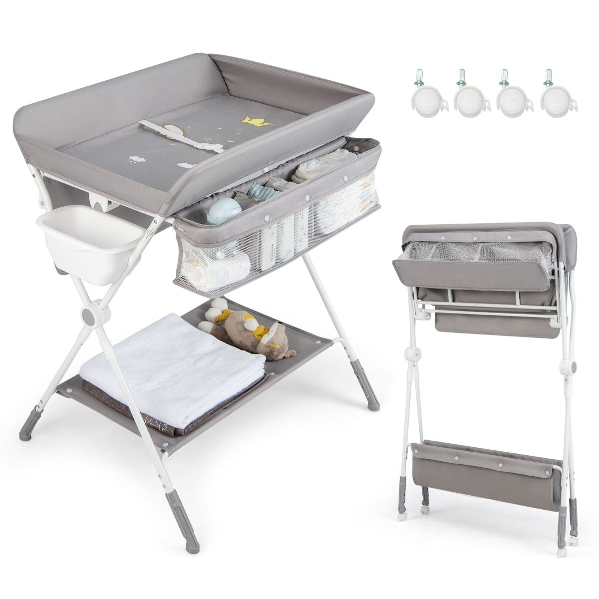 Portable Folding Baby Changing Table for Infant Newborn Nursery-Grey