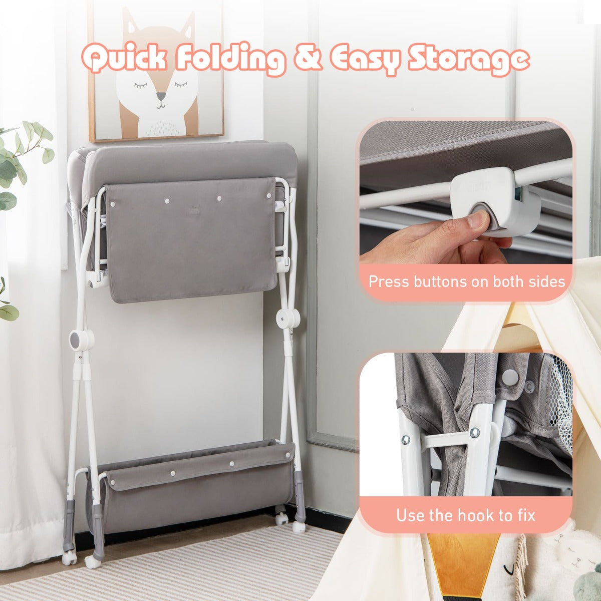 Portable Folding Baby Changing Table for Infant Newborn Nursery-Grey