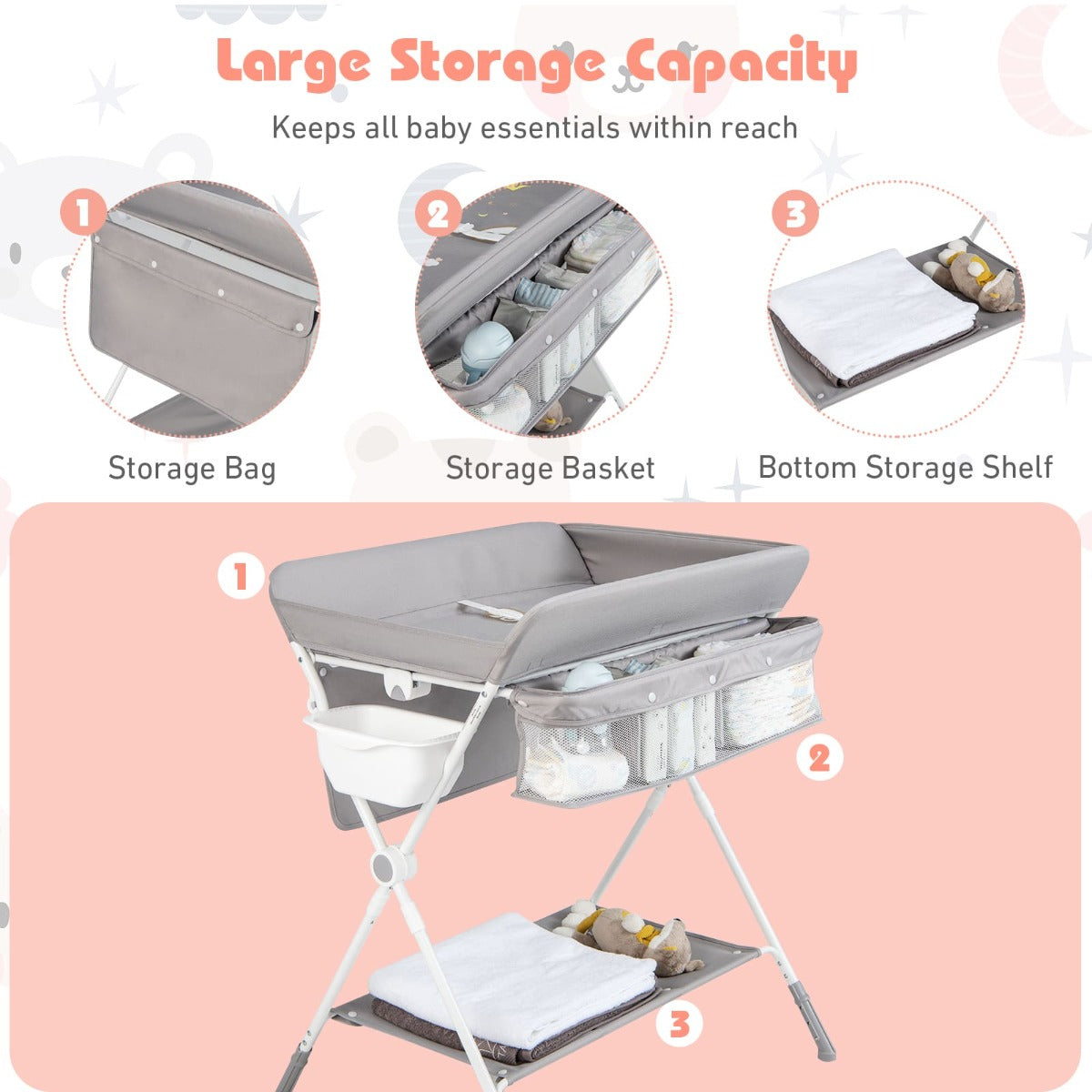 Portable Folding Baby Changing Table for Infant Newborn Nursery-Grey