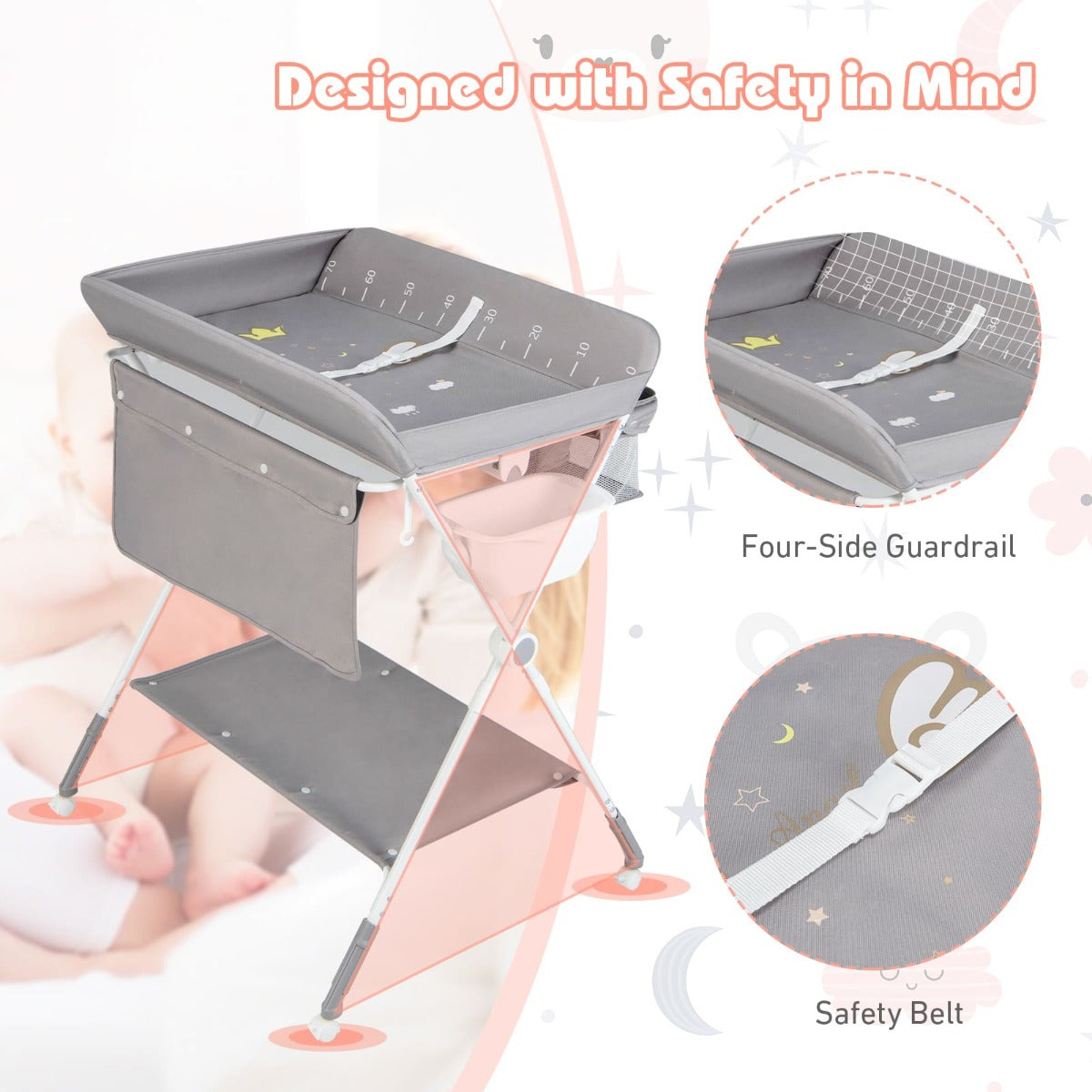 Portable Folding Baby Changing Table for Infant Newborn Nursery-Grey
