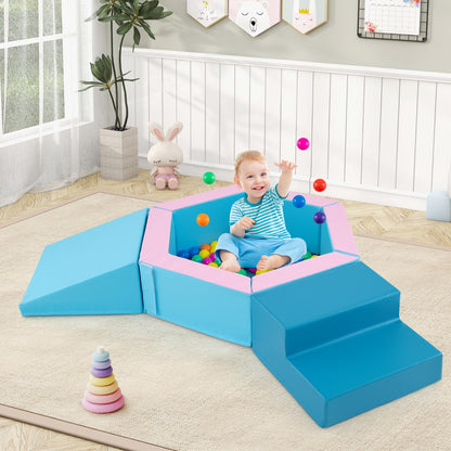 3-Piece Baby Foam Climbing Blocks with Ball Pit and 100 Colorful Ocean Balls-Blue